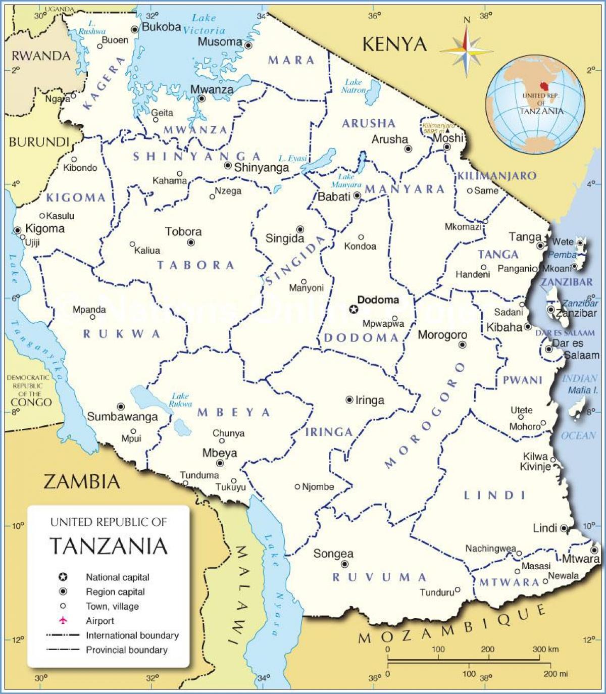 Map of tanzania with district