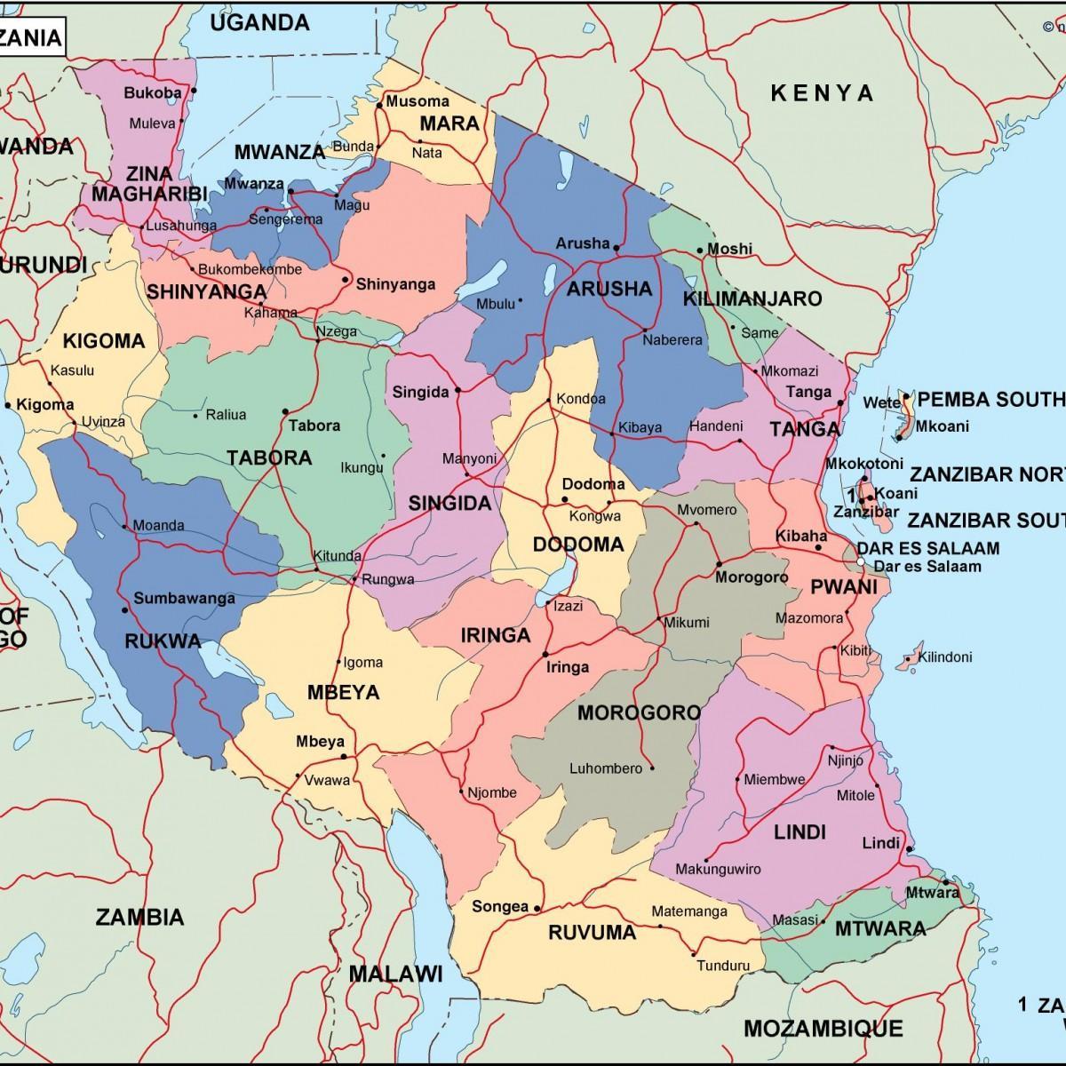 Map of tanzania political
