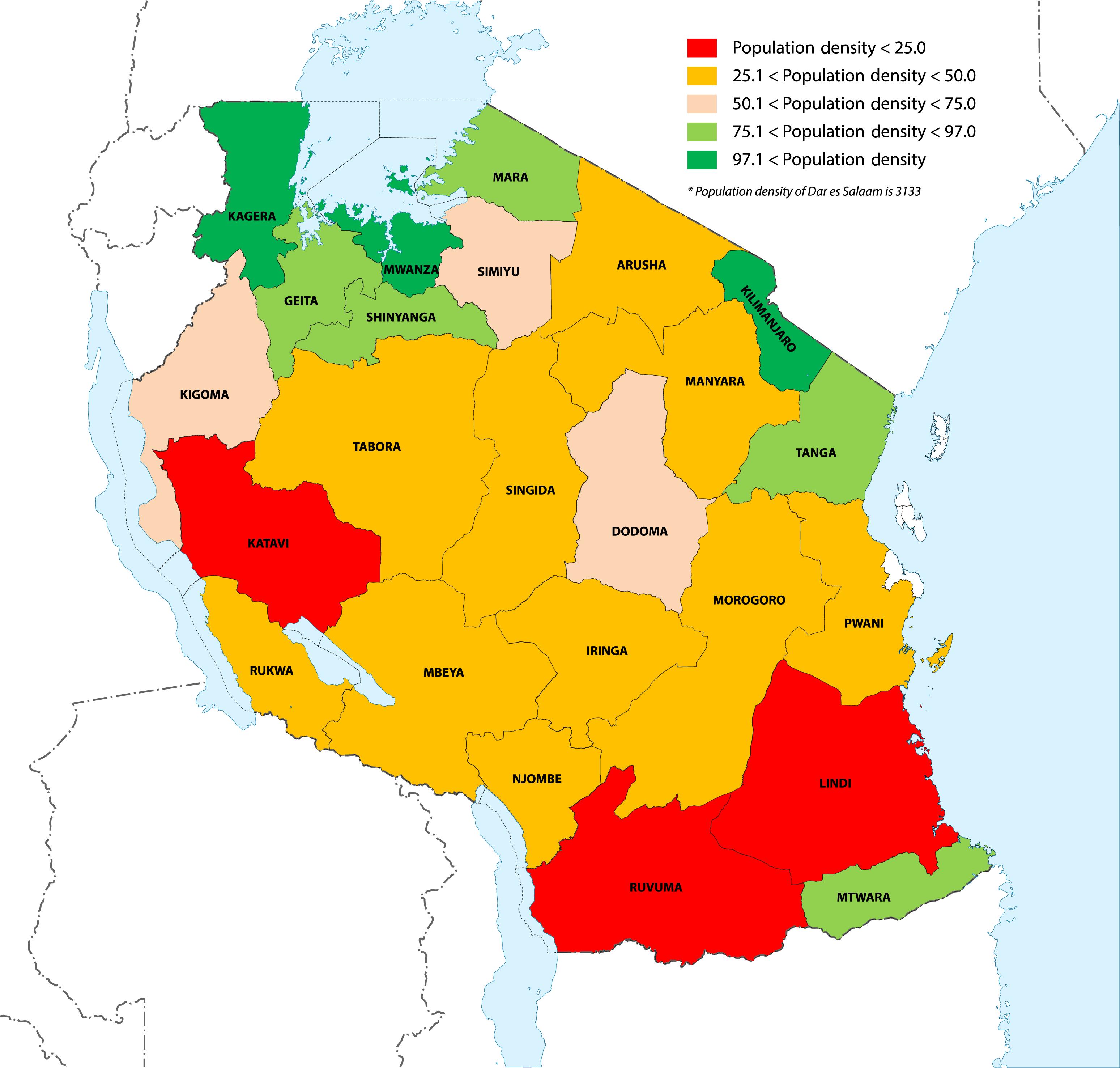 Tanzania Population Map Tanzania Population Density Map Eastern Africa Africa