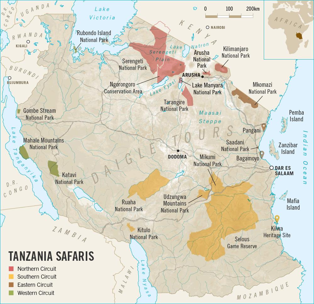 safari tanzania map