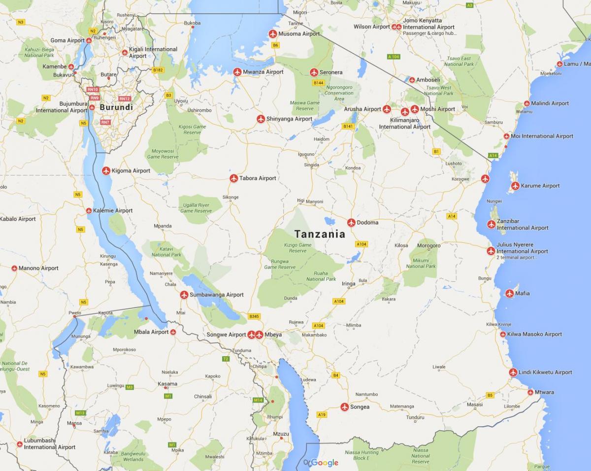 Map of tanzania airports 