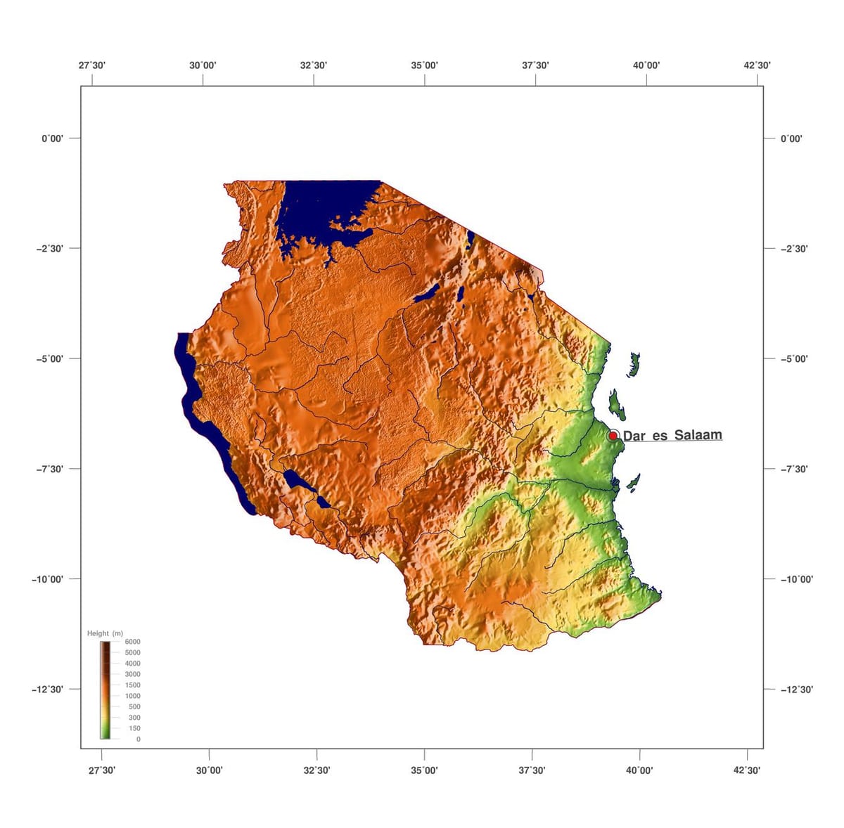 Map of tanzania elevation