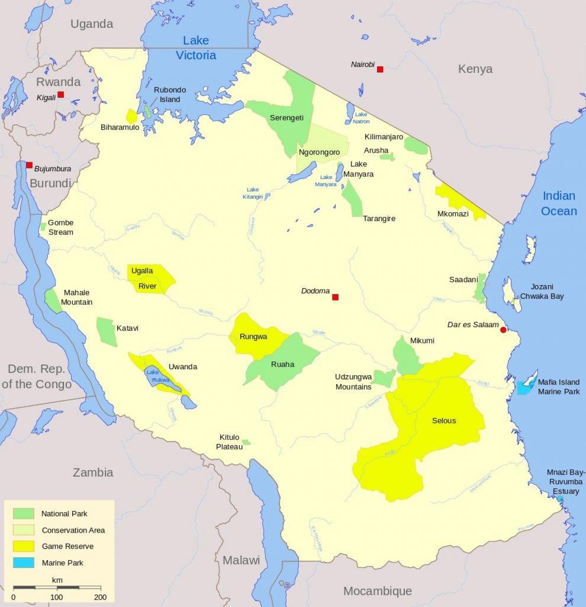 map of tanzania national parks and game reserves