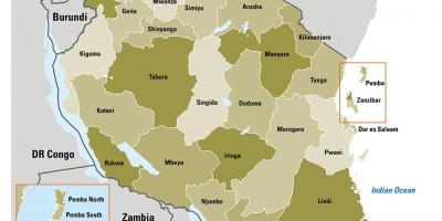 Map of tanzania showing regions