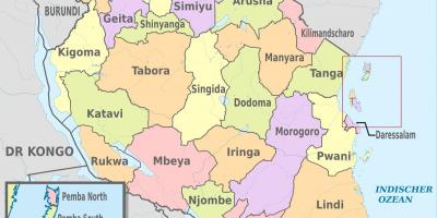 Tanzania map with new regions
